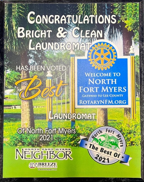 Best Laundromat of North Fort Myers 2021 award plaque, North Fort Myers Neighbor