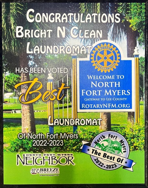 Best Laundromat of North Fort Myers 2022–2023 award plaque, North Fort Myers Neighbor